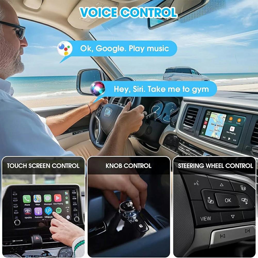 Dual Head 2 In 1 Carplay Android Auto Vehicle Wired To Wireless Adapter