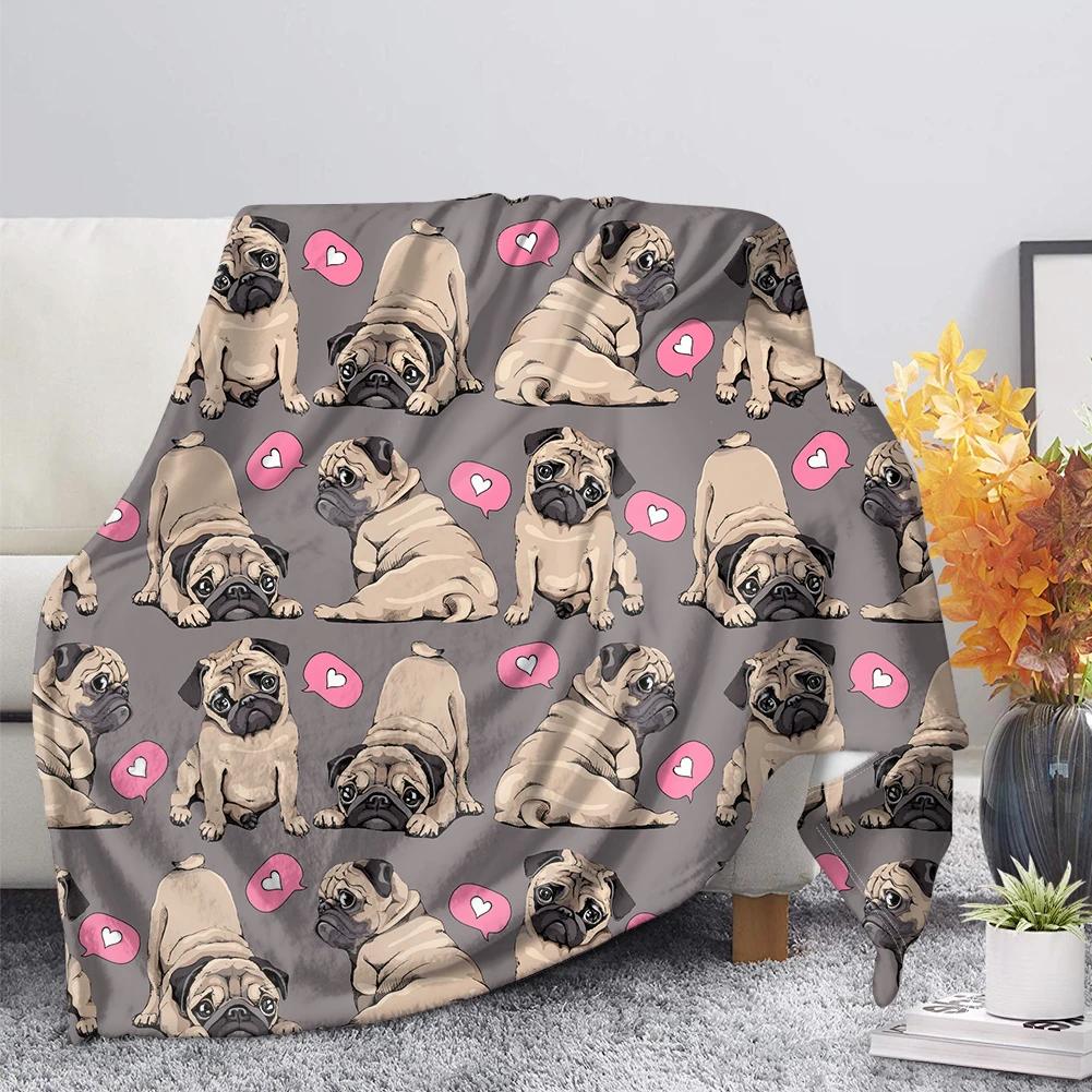 Pug Dog Blanket Lovey Animal Soft Warm Fall Chair Flannel Throw Blankets Cartoon Pet Puppy Print Bed Sofa Blanket King Queen