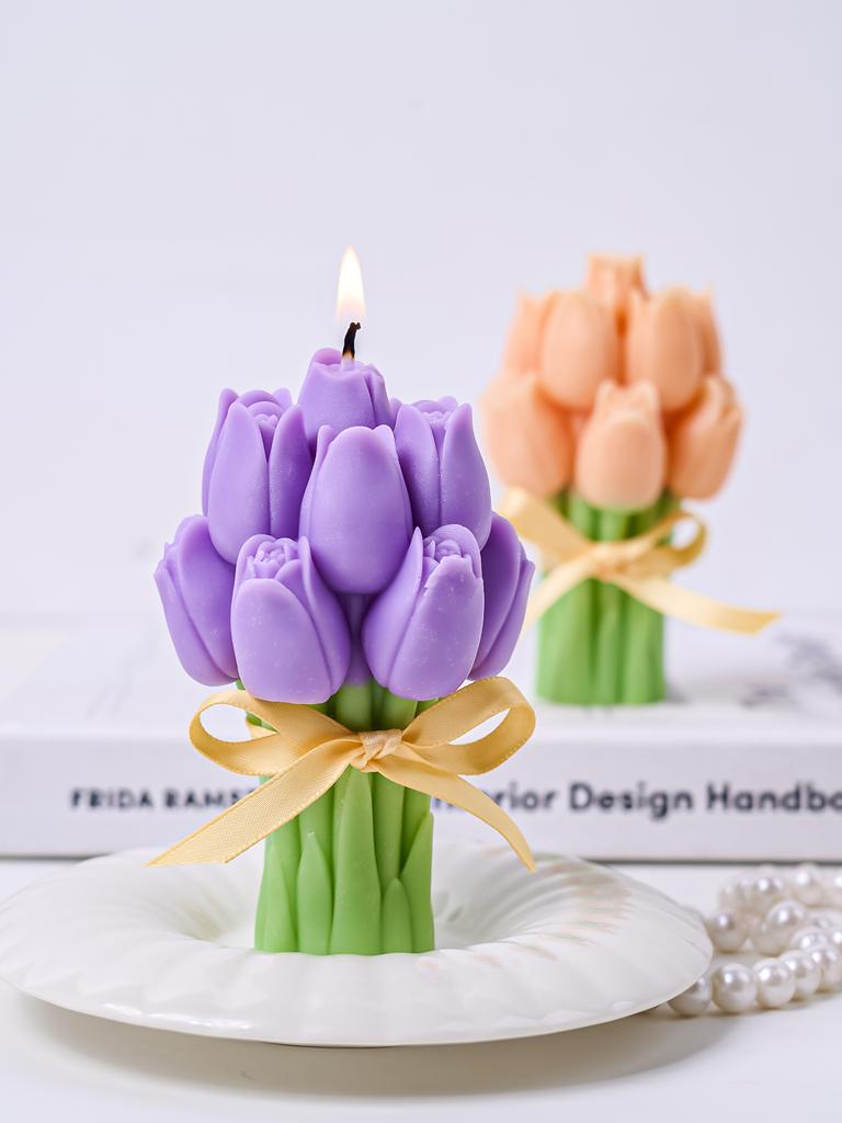 3D Букет Тюльпанов Ароматическая Свеча Силиконовая Форма Сделай Сам Подарок на День Матери Цветочные Украшения Бетонные Формы Форма для Мыла Ручной Работы Домашний Декор