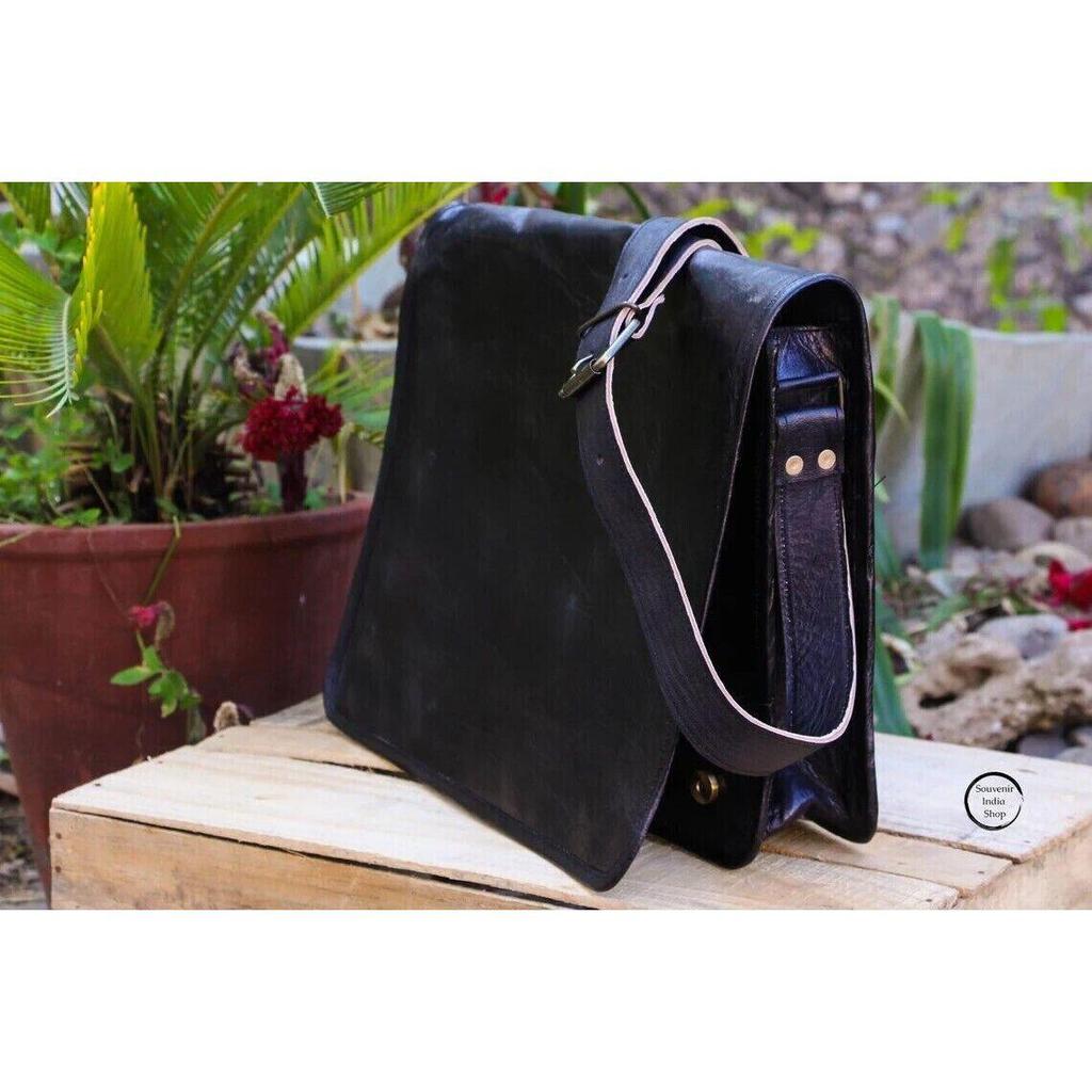 Мужская винтажная сумка-мессенджер из натуральной кожи черного цвета для ноутбука, портфель-портфель