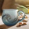 Sea Glass Wave Mug 300ml Elegant Ocean Wave Design Glass Cup With Handle For Home Coffee, Office & Beach House