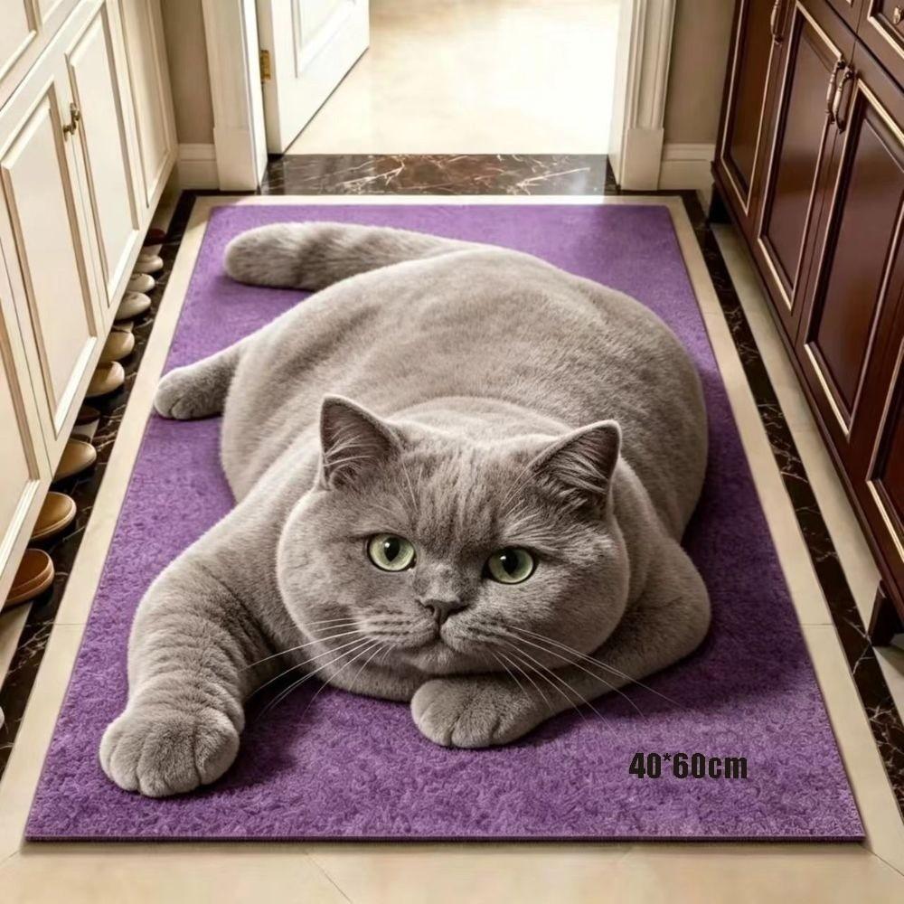 Absorbent Animal Shaped Carpet 3D Printed Bathroom Floor Mat Cat-Shaped Area Rug Home Floor Decor