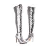 Women Stiletto Sequins Cloth Silver Boots Thin Super High Heels Zipper Lace-up Over-the-Knee Boot Glitter Gold Blue 48