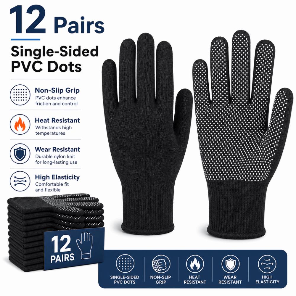 12pairs Anti Slip Safety Work Gloves Heat Resistant Outdoor Cycling Gloves Household