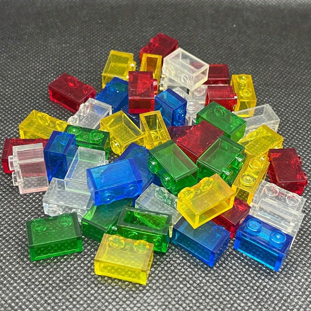 40pcs/bag Small Particles Bricks Transparent Clear Brick 1x2 Building Block Classic Bulk Parts Accessories Toys for Children