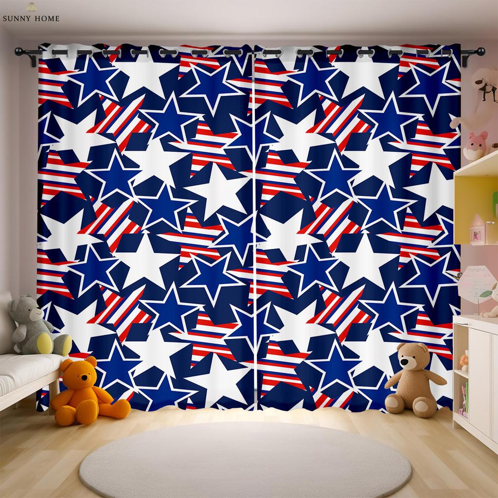 Милые занавески с принтом в виде звезд и облаков для украшения окон в комнате для девочек, легко стирать и ухаживать, 2 шт.