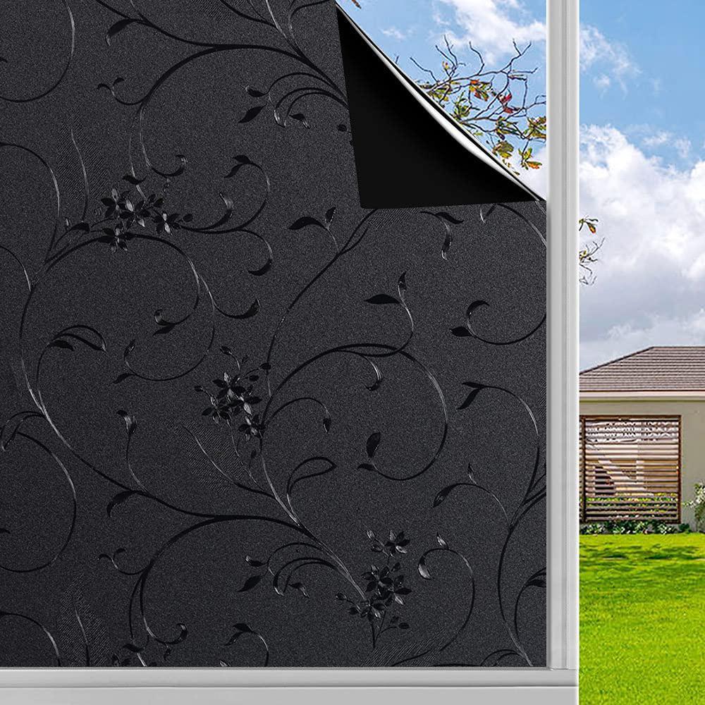 Статическая пленка для окон, полностью затемняющая, 100% блокирует свет, без клея, черная тонировка для окон для затемнения домашней комнаты