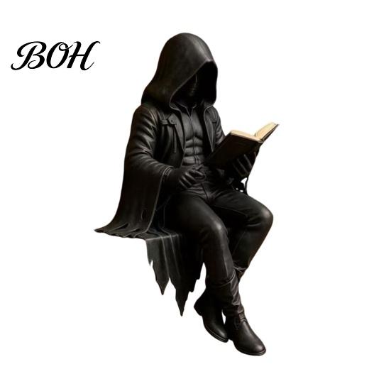Skeleton Reader Figurine Gothic Dark Fantasy Figure, Reading Book Statue, Academy Bookshelf Ornament Home Decor for Library Office Study Room