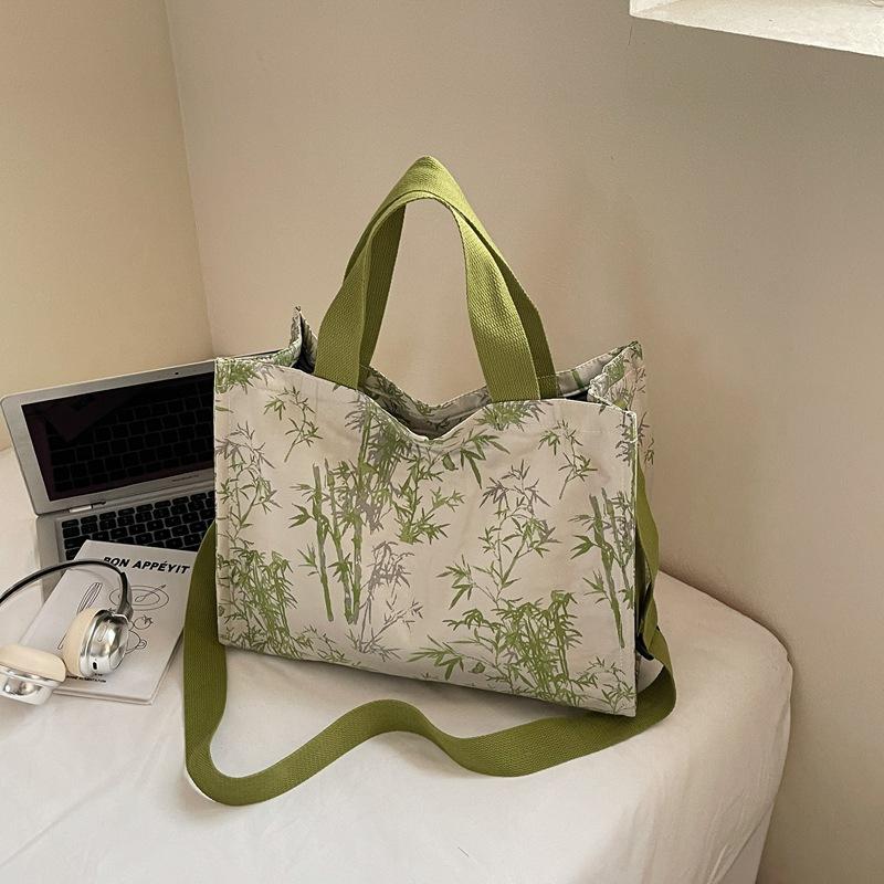 Новая женская сумка в китайском стиле, новая модная сумка через плечо с принтом бамбуковых листьев, сумка-тоут для студенток и для поездок на работу
