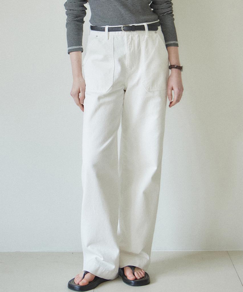 OURHOPE Washed Cotton Fatigue Pants - White