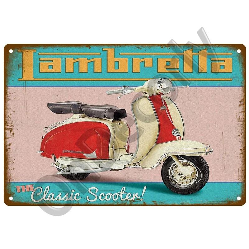 Металлическая табличка с надписью «Lambretta Motor» в винтажном стиле, жестяная вывеска в стиле «шебби-шик», металлические знаки, винтажное украшение для бара, металлический плакат, паб, металлическая пластина