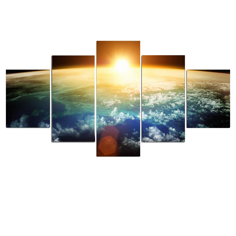 5 панелей планета Вселенная космические картины холст картины звездное небо постер принты Земля Луна фотографии для гостиной домашний декор