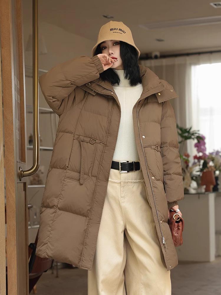 Autumn and Winter New Down Jackets Women's Medium and Long Loose Casual Versatile Thickened White Duck Down Jacket