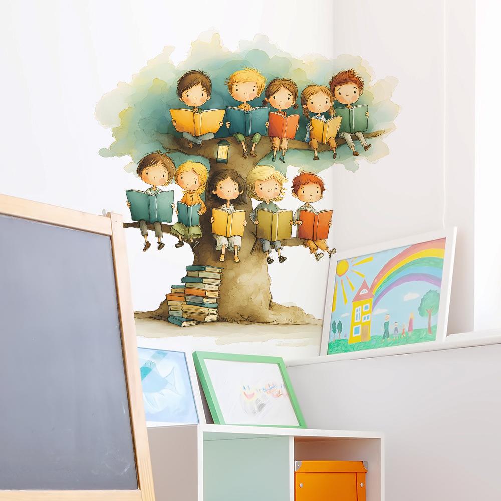 Children's Home Decoration and Beautification Wall Stickers for Reading On The Painted Cartoon Tree