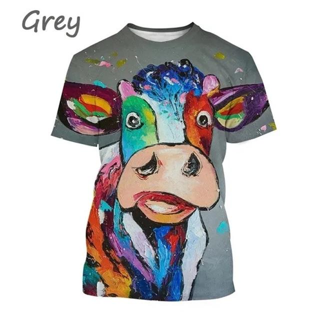 Fashion 3D T-shirt Personality Oil Painting Cow Face Graphic T Shirts Short-sleeved Animal Printing Tees Tops Casual Oversized Mens Tshirt