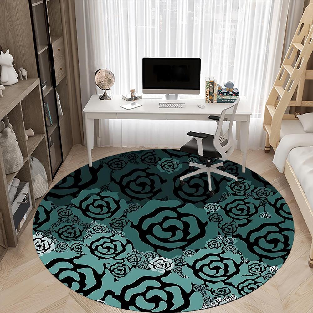1pc Rose Pattern Office Round Area Rug, Under Office Chairs Bedroom Living Room Home Decor, Room Deco, Available in Various Sizes
