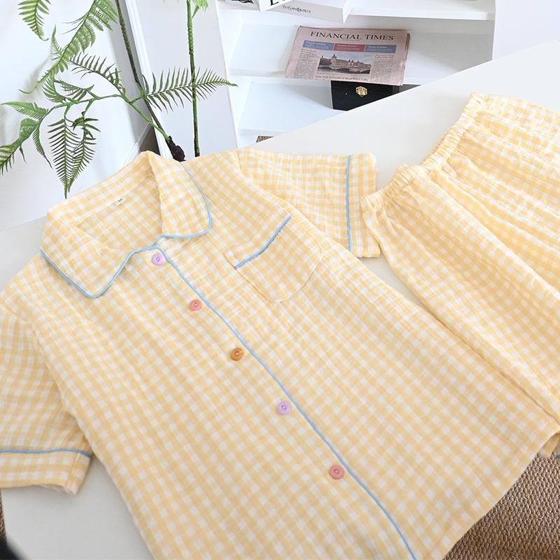 Женский летний пижамный комплект из чистого хлопка - Милый, Дышащий, с коротким рукавом и шортами