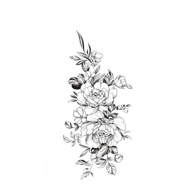 Sexy Black Large Snake Flower Fake Tattoo Stickers For Women Dot Rose Peony Temporary Tattoos Diy Water Transfer Tatoos Girls