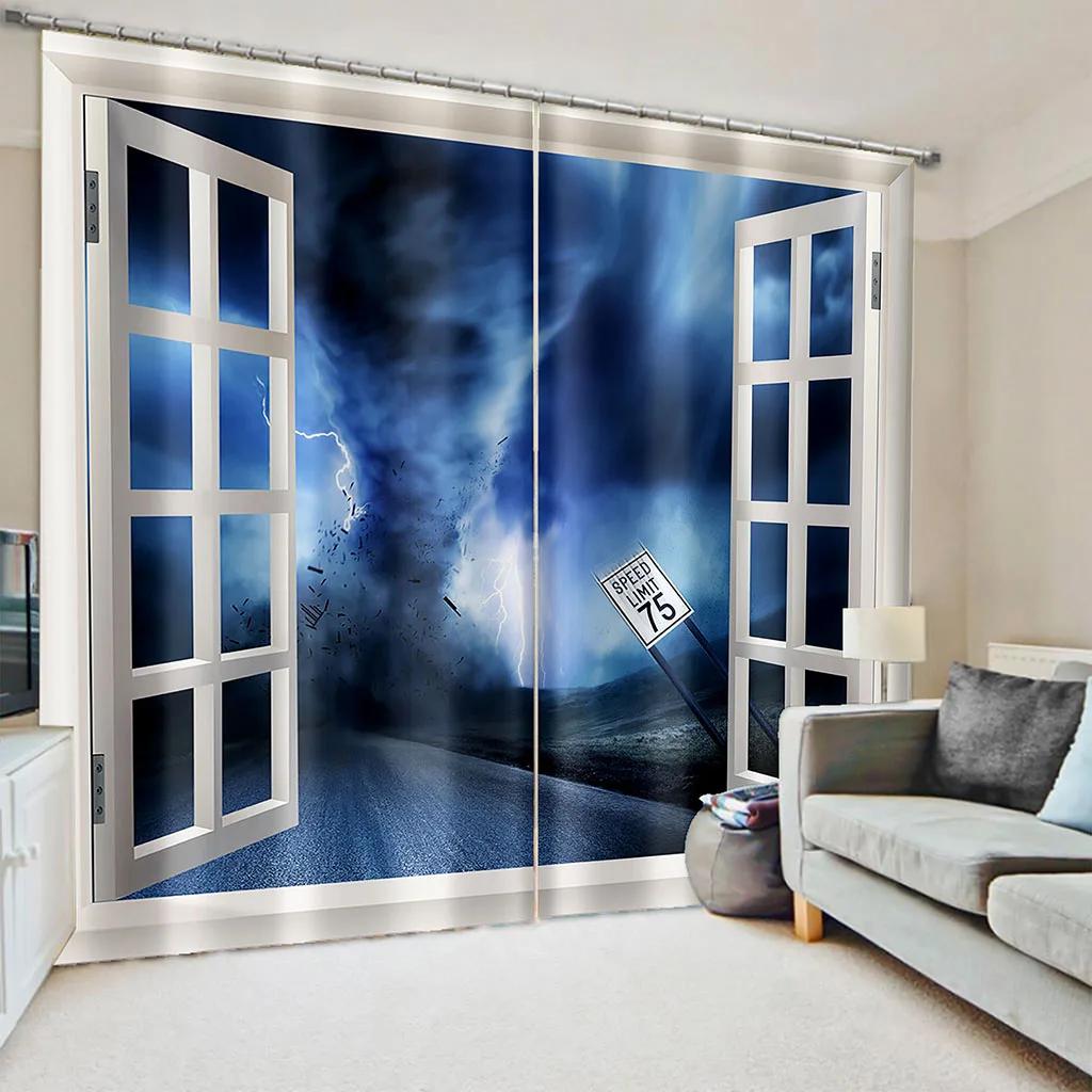 Лесные окна 3D Природа Пейзаж Пляж Море Дерево Зеленые шторы Оконные шторы для гостиной Спальня Кухня 2 шт Декор