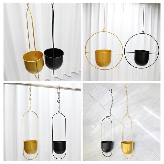 Современное подвесное кашпо Геометрический железный цветочный горшок с подвесной цепью Настенный потолочный подвес для растений Держатель для горшка для комнатных растений для внутреннего и наружного украшения