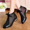 Fashion GKTINOO 2025 Spring Summer New Bow Genuine Leather Women Boots Hollow Mesh Ankle Boots Comfortable Low Heels Fashion Shoes
