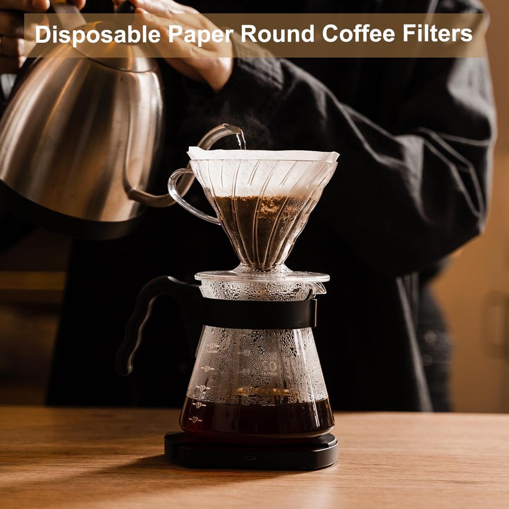 Uxcell 400pcs 2.3" Round Coffee Filter Disposable Paper Percolator Coffee Filter Natural Unbleached Wood Fiber Pour Over Coffee Filter Drip Coffee