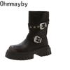 Fashion Platform Heel Women Western Cowgirl Boots Fashion Slip On Belt Buckle Short Boots Autumn Winter Thick Bottom Women's Shoes