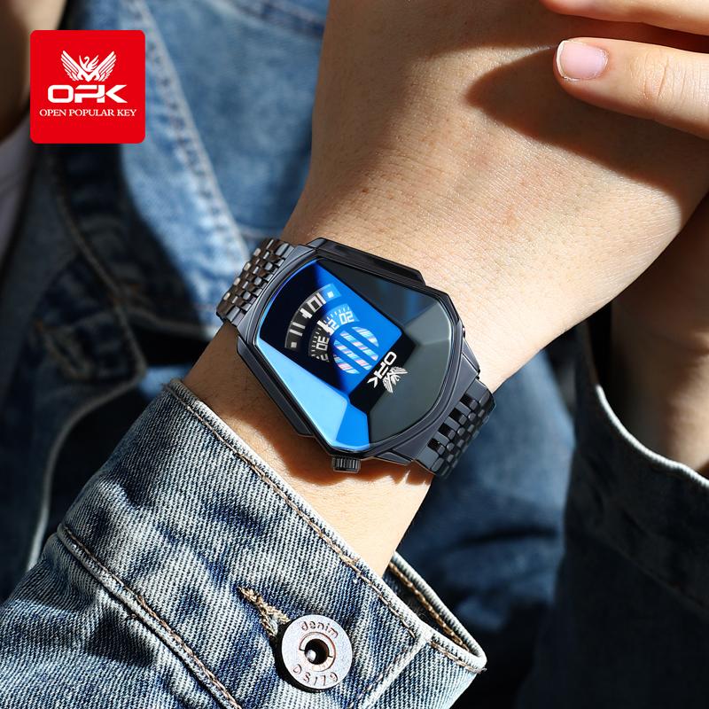 OPK 8172 Men's Quartz Wristwatch Creative Seconds Hands Design 48mm Large Dial Waterproof Hand Clock Fashion Business Man Watch