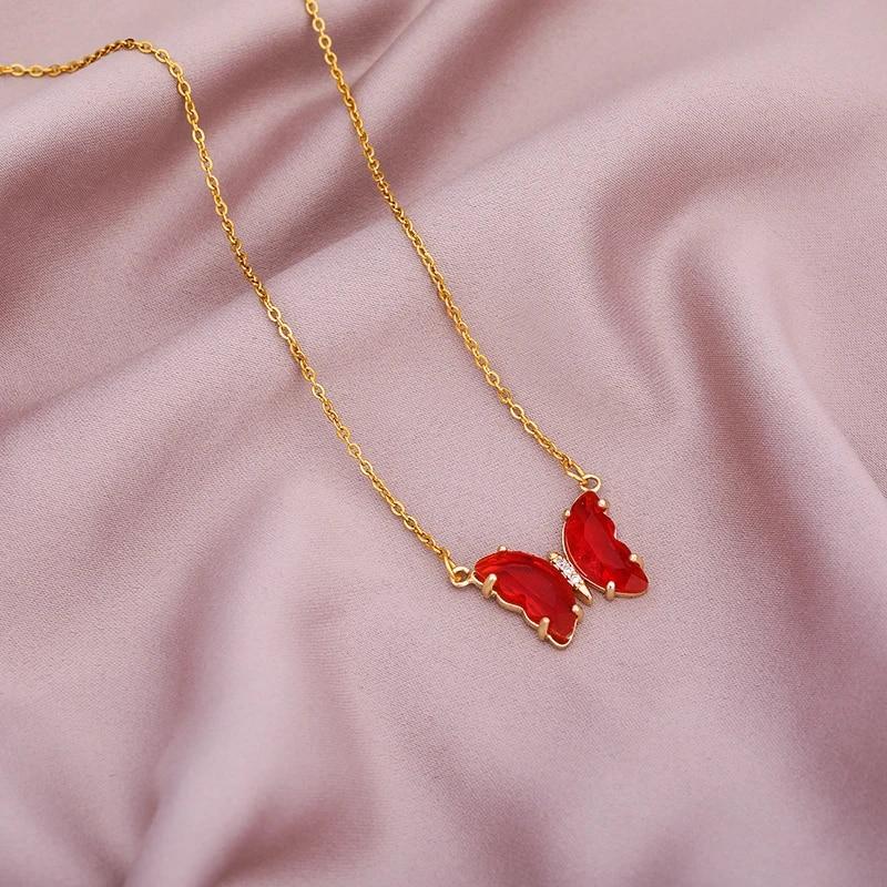 Ожерелья-колье из нержавеющей стали с бабочкой, женское 10 стилей, красочные прозрачные хрустальные подвески в виде бабочки, цепочка на ключицы, ювелирные изделия