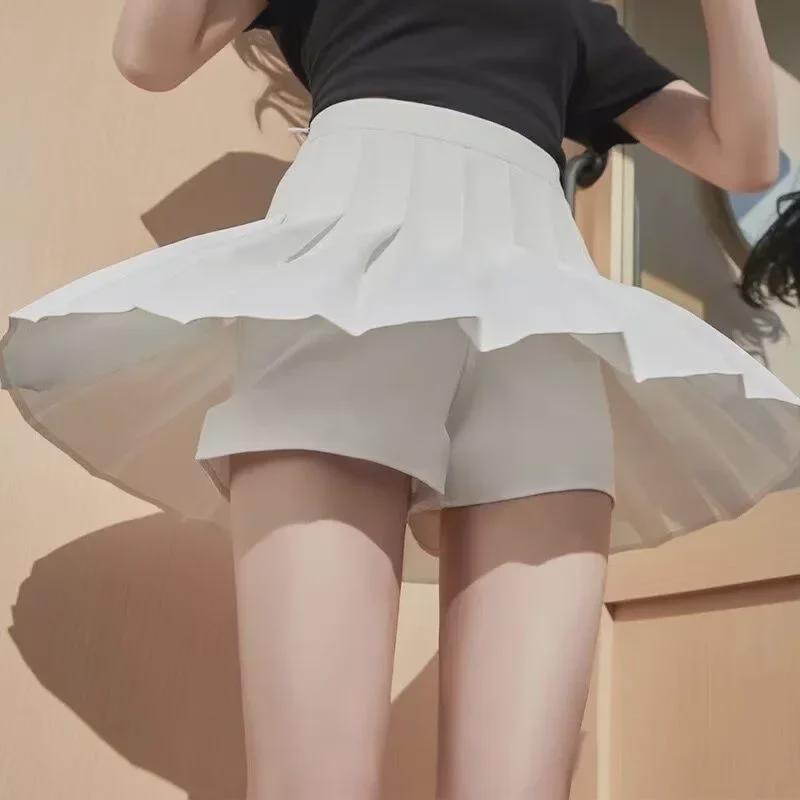 Комплект из женской плиссированной юбки в японскую клетку с высокой талией и черной рубашки JK Uniform