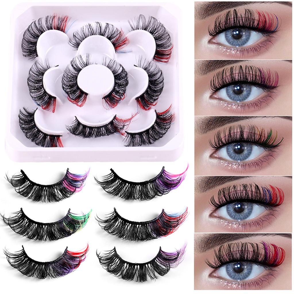5 Pair 3D Mink Lashes Colored Lashes Mink Lashes Mix Colored Eyelashes Pink Blue Red False Eyelashes Makeup for Women