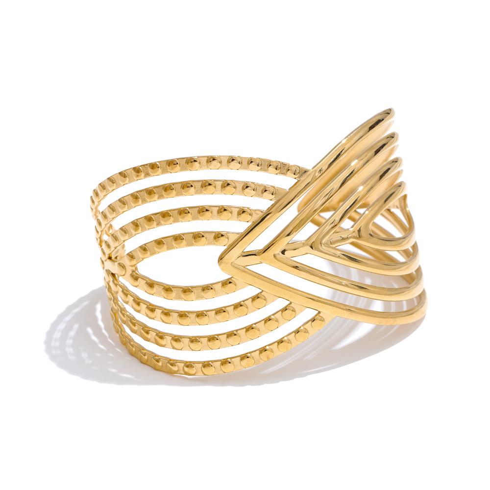 Eetit Творческий браслет из нержавеющей стали с полосатым геометрическим узором, полый, открытый, с покрытием PVD 18K, большой, на запястье, ювелирное украшение