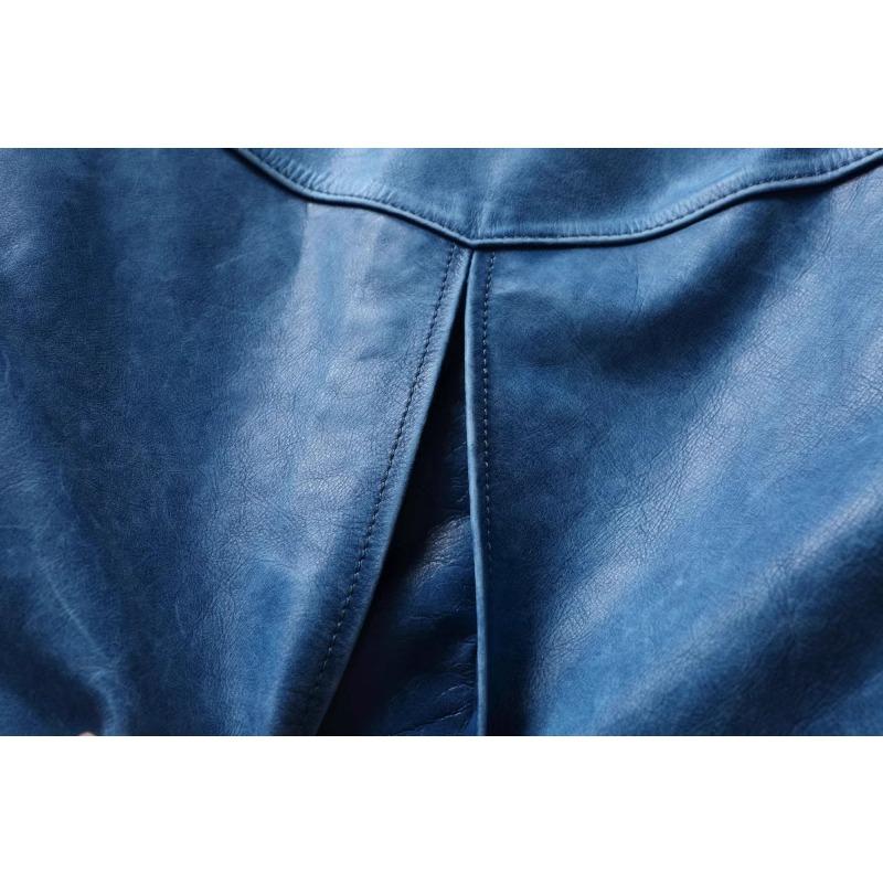 Китайский размер винтажная синяя натуральная воловья кожаная мужская куртка тонкая короткая кожаная куртка для мальчика мужская одежда весна осень