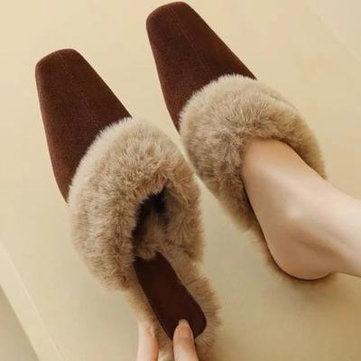 Распродажа модной женской обуви 2024 года, новые стильные плюшевые теплые женские зимние тапочки, повседневные модные закрытые тапочки Pantuflas De Mujer