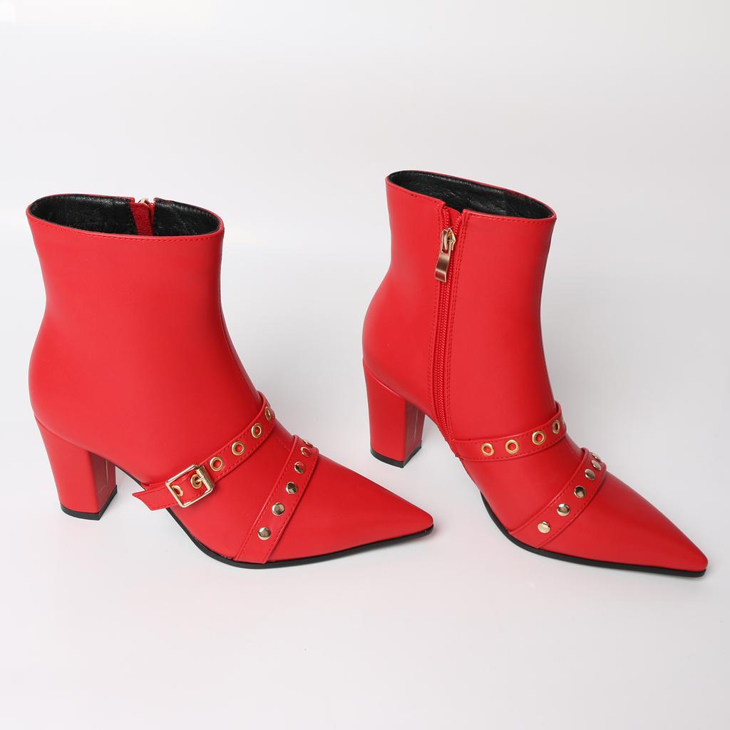 FOREADA Женские ботильоны с острым носком, на массивном высоком каблуке, с пряжкой, заклепками и молнией, лаконичные короткие ботинки, модная женская обувь, осень-зима 46