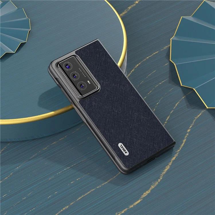 Чехол для телефона Honor Magic V2 5G из натуральной коровьей кожи с покрытием из жесткого ПК с крестообразной текстурой Защитный чехол