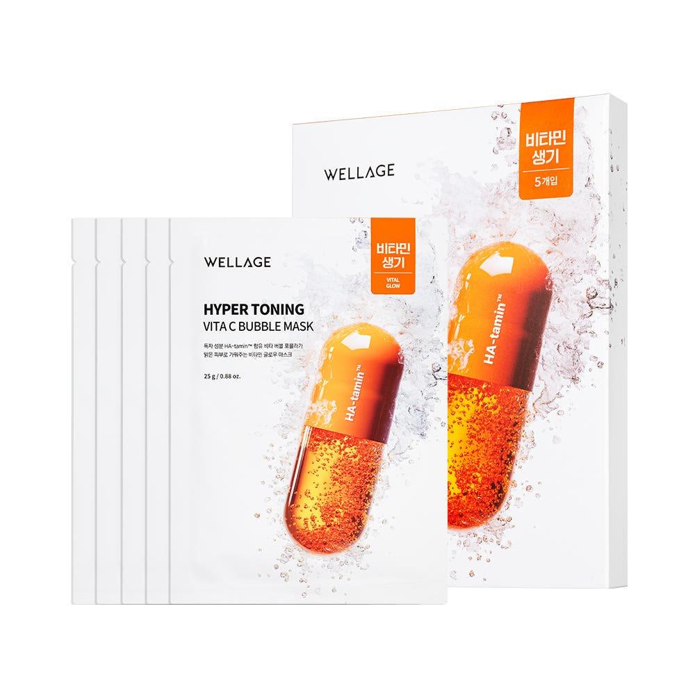 WELLAGE Hyper Toning Vita C Bubble Mask Radiance Hydrating 25g x 5 sheets Korean Facial Sheet Mask