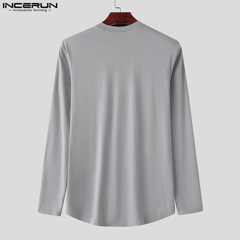 INCERUN Мужские футболки с длинным рукавом и застежкой-молнией, асимметричные, с разрезами, топы