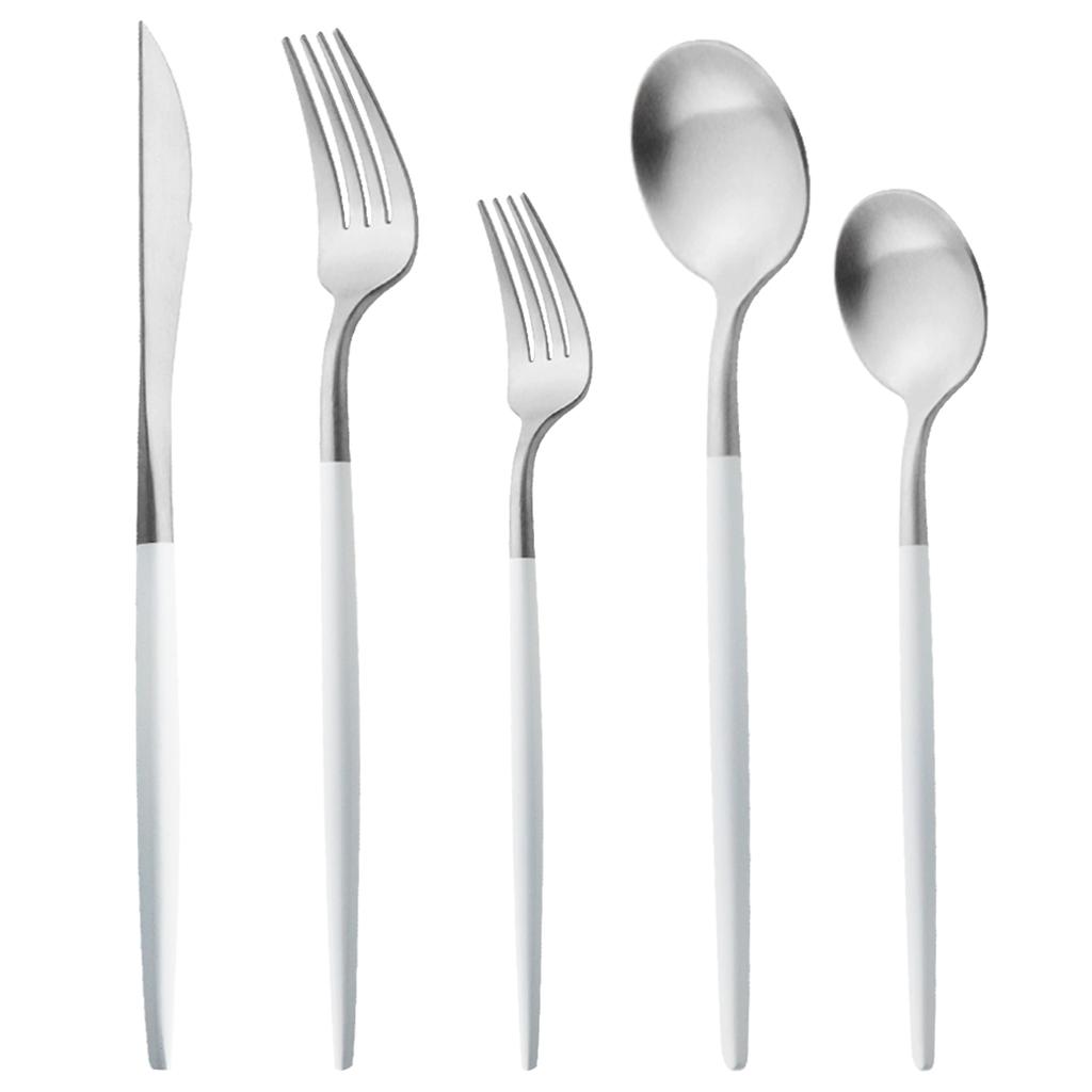 5 шт., матовая круглая ручка, серебро 18/10, набор столовых приборов из нержавеющей стали, нож, вилка, ложка, посуда, набор столовых приборов