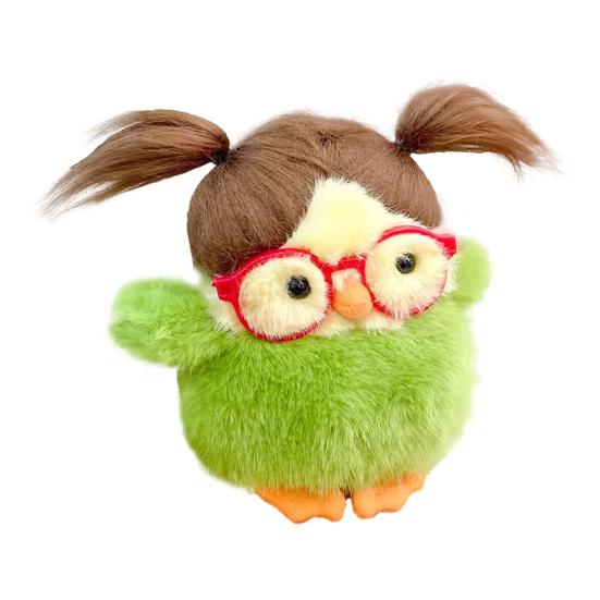 Funny Bird Plush Toy Cute Fat Parrot Sparrow with Glasses & Hair Mini Palm-sized Stuffed