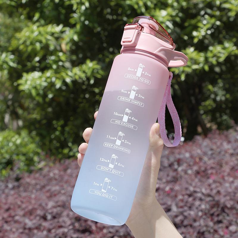 1Pc Larger Sports Water Bottle with Straw and Time Marker Plastic Motivational Water Bottle