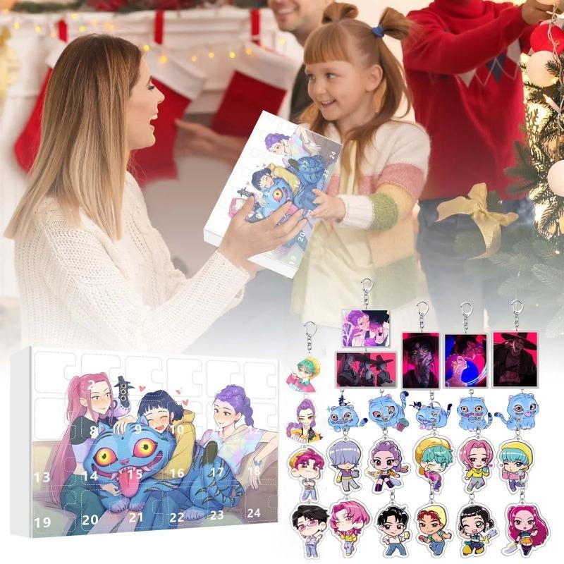 Новый K-pop Охотники на демонов 24 ДНЯ Рождественский Адвент-календарь Слепой бокс Рюкзак Акриловый кулон Брелок Подвесные подарки