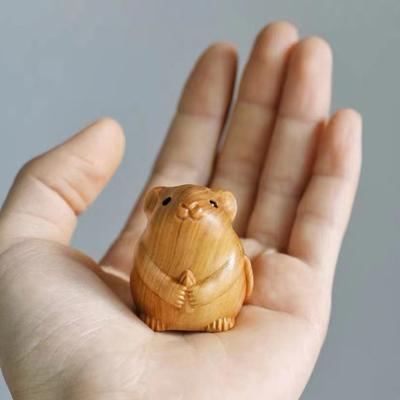 Милый деревянный маленький мышка, украшение для дома, ретро мини-фигурки мышек, деревянные скульптуры, резьба, резьба, орнамент