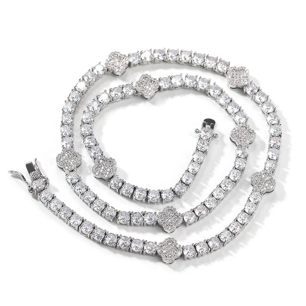 New Arrival Mini Four Leaf Clover Necklace Cz Stone Bling Bling Tennis Chain Women Jewelry Necklace