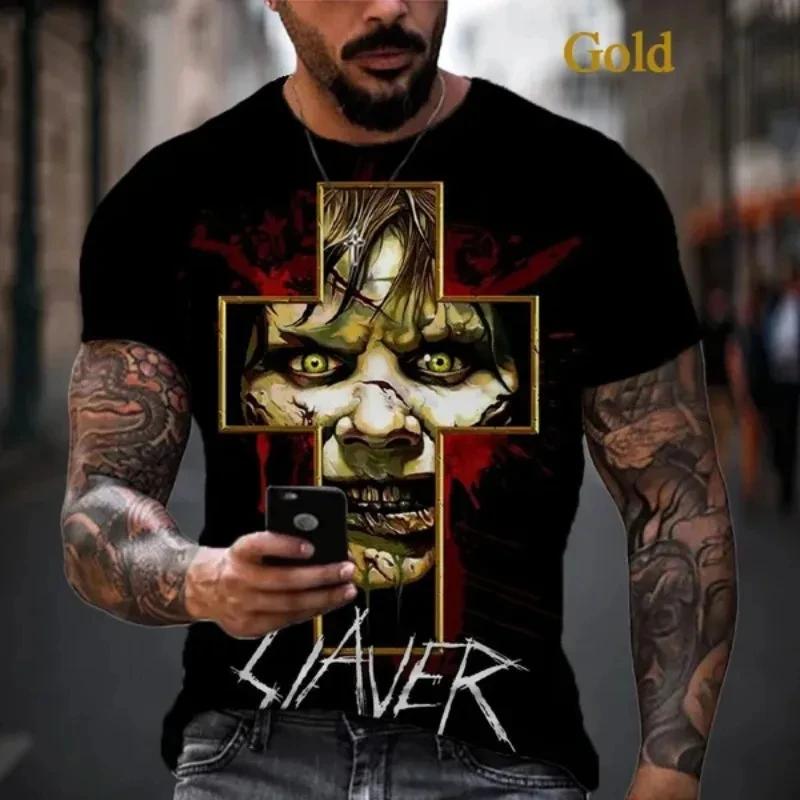 Новые футболки с принтом хэви-метал рок-группы Slayer 3D Мужская футболка с коротким рукавом в стиле хип-хоп Повседневная одежда для молодежи с индивидуальностью