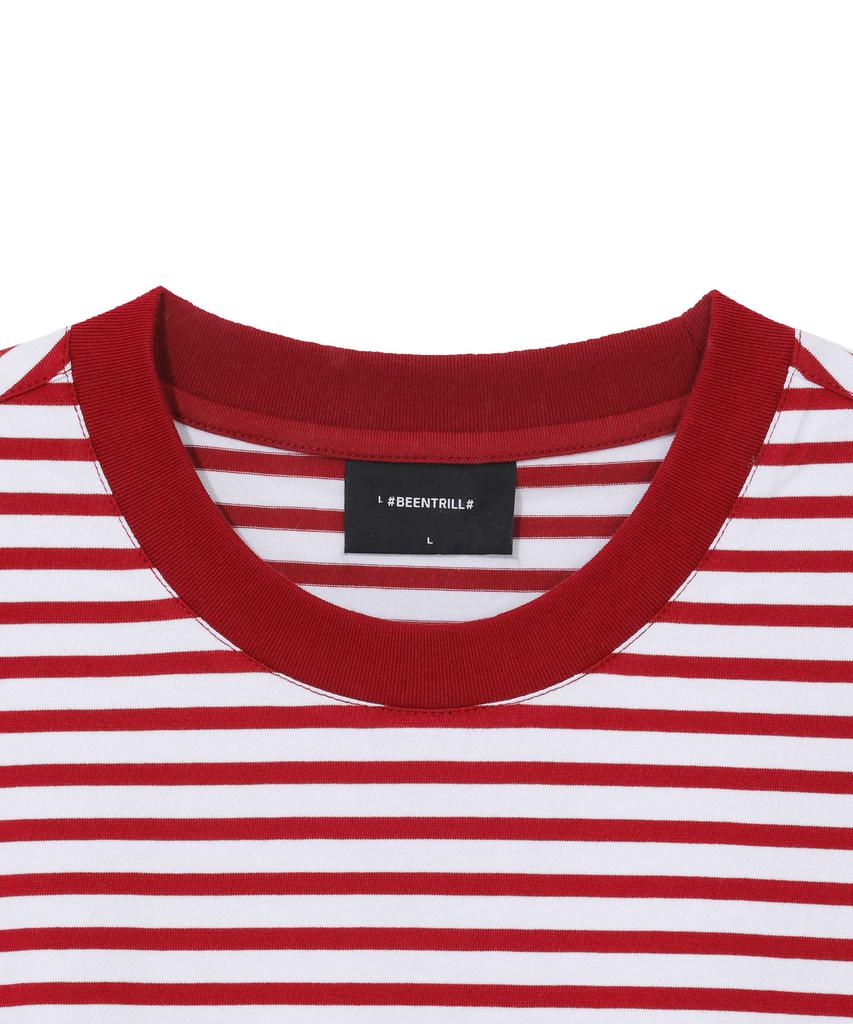 BEENTRILL Oval Wappen Striped T-Shirt (Red)