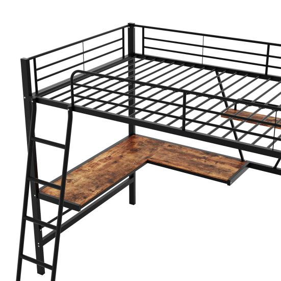 Strong Carrying Capacity Children Bed with L-shaped Bookshelf Ladder Metal Frame Loft Bed Home