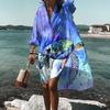 Women Summer Bohemian Dress Casual Print Shirt Dress For Women Fashion Long Sleeve Beach Hawaiian Cover Ups Dresses Clubwear Button Down