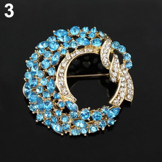 Women Elegant Luxury Moon FlowerInlaid Rhinestones Brooch Pin