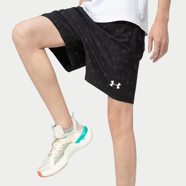 Under Armour Full Print Logo Elastic Breathable Training Shorts Men Bottoms Black 21500231-001